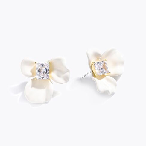 زهرة قلادة ومجموعات القرط للنساء الأزياء قلادة الزهور قلادة بيضاء بوهو زهرة بيان أقراط مع حجر زركونيا يدويا زهرة القرط ترصيع زهرة بيضاء قلادة قلادة in Kuwait