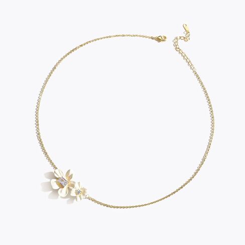 زهرة قلادة ومجموعات القرط للنساء الأزياء قلادة الزهور قلادة بيضاء بوهو زهرة بيان أقراط مع حجر زركونيا يدويا زهرة القرط ترصيع زهرة بيضاء قلادة قلادة in Kuwait