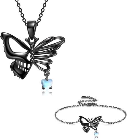 YAFEINI Skull Butterfly Necklace and Bracelet Sterling Silver Black Skull Buttterfly Jewelry Set Gifts for Women in Saudi Arabia