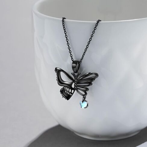 YAFEINI Skull Butterfly Necklace and Bracelet Sterling Silver Black Skull Buttterfly Jewelry Set Gifts for Women in Saudi Arabia