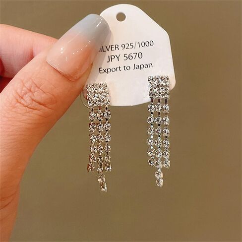 حجر الراين القرط المختنق قلادة مجموعة للنساء الفتيات لذيذ سباركلي الفضة حجر الراين قطرة تتدلى الأقراط فلاش قلادة طويلة خفيفة الوزن شرابة الأذن ترصيع مكعب زركونيا كريستال حفل زفاف العروس in Kuwait