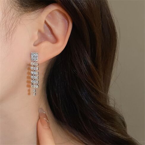 حجر الراين القرط المختنق قلادة مجموعة للنساء الفتيات لذيذ سباركلي الفضة حجر الراين قطرة تتدلى الأقراط فلاش قلادة طويلة خفيفة الوزن شرابة الأذن ترصيع مكعب زركونيا كريستال حفل زفاف العروس in Kuwait