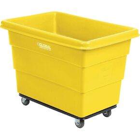 Global Industrial 8 Bushel Plastic Bulk Box Truck, Steel Chassis Base, 800 lbs. Capacity, 3" Non-Maring Rubber Casters, Yellow, 33-3/10"L x 24-3/5"W x 27-2/5"H in Kuwait
