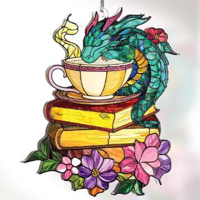Jabihome Book Ornament الزجاج الملون ، هدايا الكتابية لأمين المكتبة ، عشاق الكتب ، القارئ ، المعلم ، النساء ، الكتب ، نافذة Suncatcher معلقة ديكري أكريليك لشجرة عيد الميلاد (رف الأزهار) in Kuwait