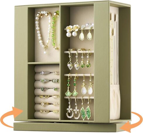 pickpiff Jewelry Box Organizer for Women: 360 Rotating Vertical Storage Case, Black Leather with Blush Velvet, Ring Necklace Bracelet Holder, Gift Decor, 10 x 8.7 x 3.9 in in Saudi Arabia
