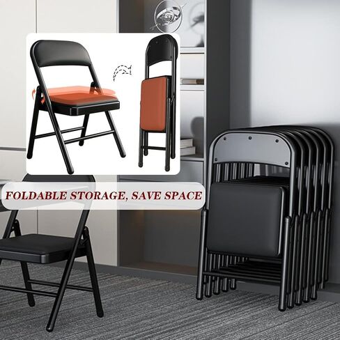 Folding air Black Household Folding Dining Table backrest air, Office Conference Training air, Lightweight PU Computer air, can Bear 200kg in Saudi Arabia