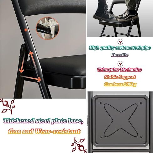 Folding air Black Household Folding Dining Table backrest air, Office Conference Training air, Lightweight PU Computer air, can Bear 200kg in Saudi Arabia