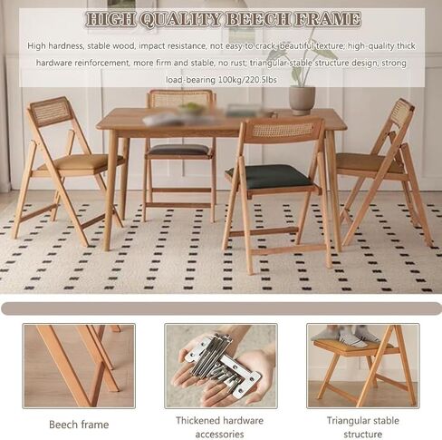 Folding Dining air Folding with Padded Seats Retro Fashion Rattan Weaving Fold Up air, Cafe Comfort Upholstery Rest, Office air, Load-Bearing 100kg/220.5lbs in Saudi Arabia