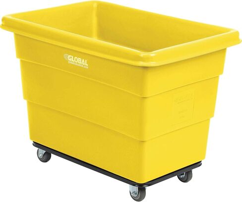 Global Industrial 8 Bushel Plastic Bulk Box Truck, Steel Chassis Base, 800 lbs. Capacity, 3" Non-Maring Rubber Casters, Yellow, 33-3/10"L x 24-3/5"W x 27-2/5"H in Kuwait