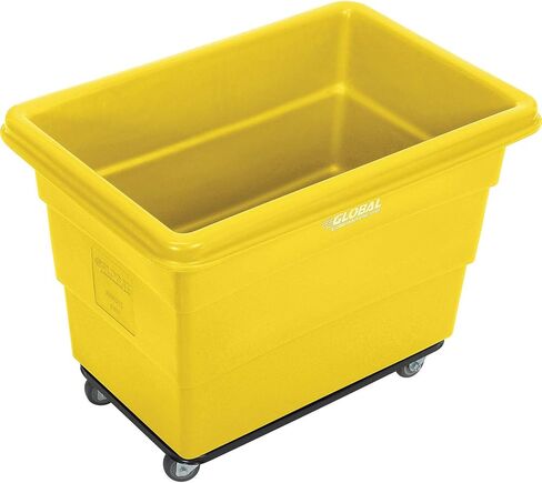 Global Industrial 8 Bushel Plastic Bulk Box Truck, Steel Chassis Base, 800 lbs. Capacity, 3" Non-Maring Rubber Casters, Yellow, 33-3/10"L x 24-3/5"W x 27-2/5"H in Kuwait