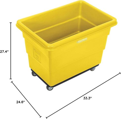 Global Industrial 8 Bushel Plastic Bulk Box Truck, Steel Chassis Base, 800 lbs. Capacity, 3" Non-Maring Rubber Casters, Yellow, 33-3/10"L x 24-3/5"W x 27-2/5"H in Kuwait