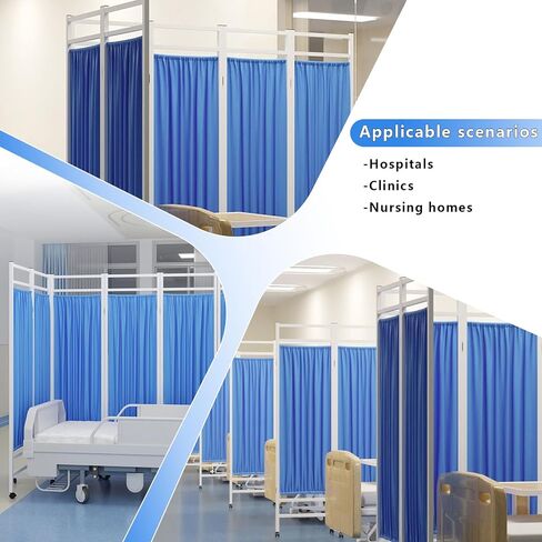 3-Panel Medical Privacy Screen, Blue Portable Folding Room Divider with Wheels, Foldable Partition with Lockable Casters for Clinic, Hospital, Dressing Room,Beauty Salon (Blue, 3 Panel) in Saudi Arabia