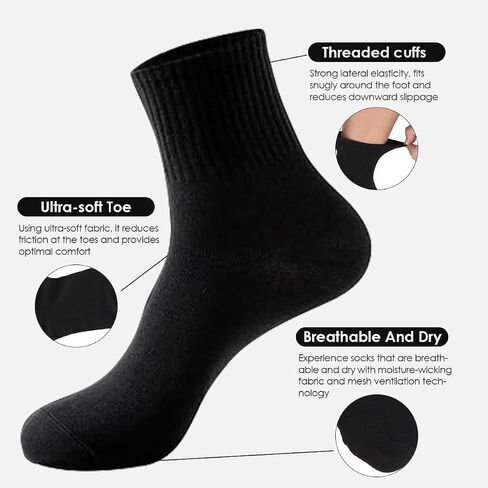 10-Pair Pack Athletic Crew Socks for Men, Soft and Breathable Mid-calf Socks Men (Black 9000) in Saudi Arabia
