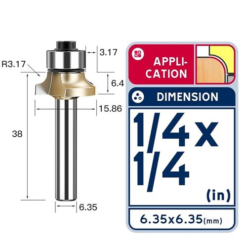 Corner Rounding Router Bit Concave with Parallel Shank 1/2 1/4 Inch Woodworking Tool Round Edge Trimmer 1Pcs(1-4x3-8) in Saudi Arabia