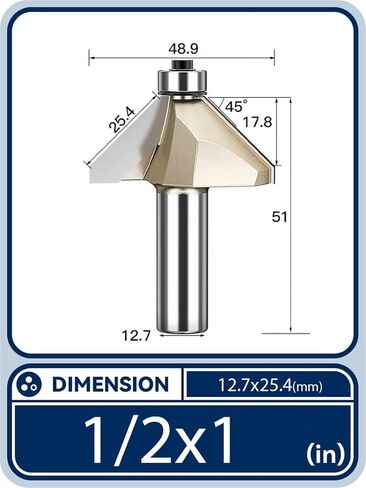 Bevel Chamfer Router Bit Bearing 45 Degree Flush Trimming Tapered Woodworking DIY Wood Milling Tool 1/2 1/4 Horse Nose 1Pcs(1-2x1(45deg)) in Saudi Arabia