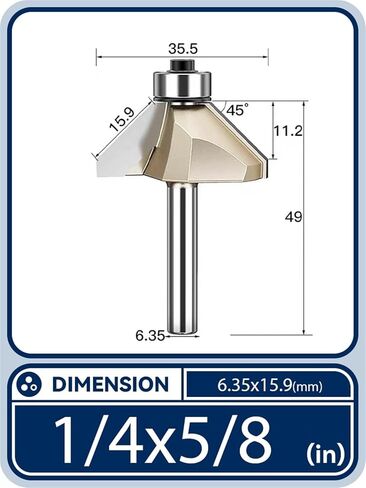 Bevel Chamfer Trouter Bit Bearing 45 درجة فلاش تشذيب مدبب الخشب DIY أداة طحن الخشب 1/2 1/4 حصان الأنف 1pcs (1-4x1-2 (45deg)) in Saudi Arabia