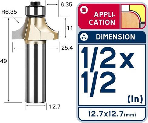 Corner Rounding Router Bit Concave with Parallel Shank 1/2 1/4 Inch Woodworking Tool Round Edge Trimmer 1Pcs(1-2x5-8) in Saudi Arabia