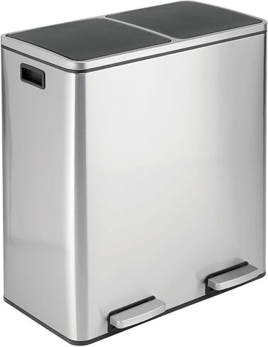 MDESign Metal Steel 16 Gallon/60 Liter ، علبة خطوة المقصورة المزدوجة ؛ سلة المهملات المزدوجة سلة المهملات/إعادة تدوير المطبخ ؛ يحمل القمامة وإعادة التدوير. يتميز بدلتين بطانة قابلة للإزالة ، كروم مصقول in Saudi Arabia