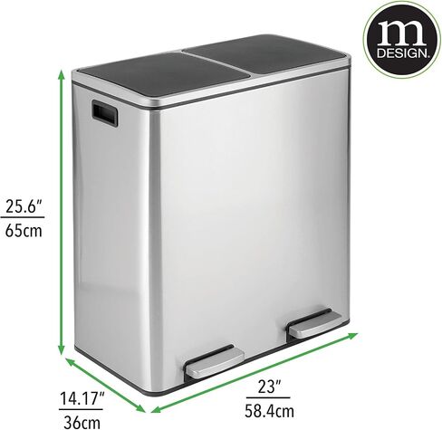 MDESign Metal Steel 16 Gallon/60 Liter ، علبة خطوة المقصورة المزدوجة ؛ سلة المهملات المزدوجة سلة المهملات/إعادة تدوير المطبخ ؛ يحمل القمامة وإعادة التدوير. يتميز بدلتين بطانة قابلة للإزالة ، كروم مصقول in Saudi Arabia