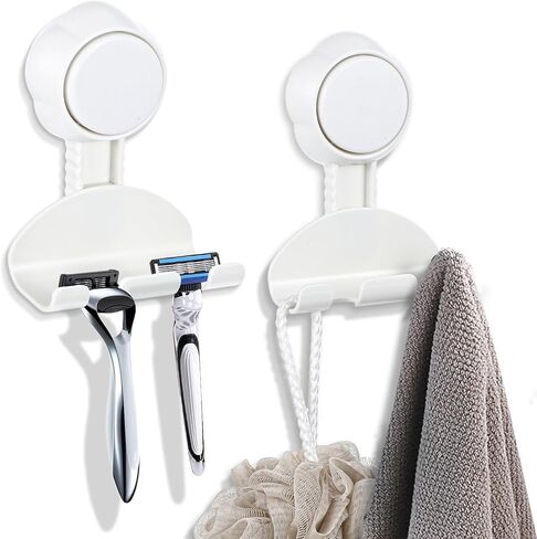2 Pack Razor Holder for Shower Suction Cup Hooks Powerful Shaver Holder Hanging Shower Storage Wall Hook Reusable Towel Holders for Bathroom Loofah Kitchen Squeegee Window Easy to Install in Saudi Arabia