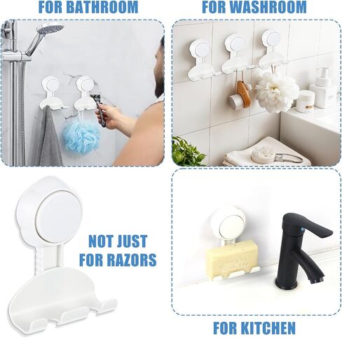2 Pack Razor Holder for Shower Suction Cup Hooks Powerful Shaver Holder Hanging Shower Storage Wall Hook Reusable Towel Holders for Bathroom Loofah Kitchen Squeegee Window Easy to Install in Saudi Arabia
