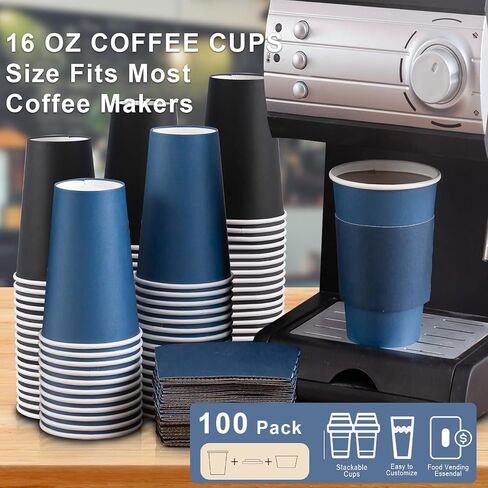 100 Pack 16 oz Disposable Coffee Cups with Lids and Sleeves, To Go Paper Cups, Hot & Cold Drinking Cups for Tea, Coffee, Water, Hot Chocolate, Paper Coffee Cups Ideal for Home,Cafes,Store in Kuwait