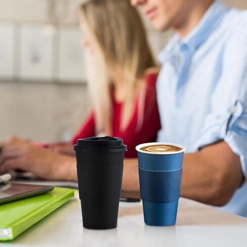 100 Pack 16 oz Disposable Coffee Cups with Lids and Sleeves, To Go Paper Cups, Hot & Cold Drinking Cups for Tea, Coffee, Water, Hot Chocolate, Paper Coffee Cups Ideal for Home,Cafes,Store in Kuwait