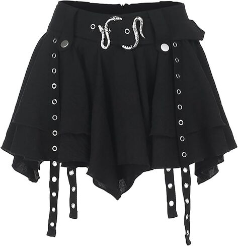 Womens Black Goth Skirt Gothic Pleated Skort Sexy High Waisted Y2k Punk Grunge Summer Mini Skater Skirts S in Saudi Arabia