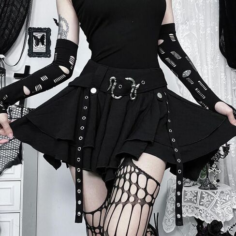 Womens Black Goth Skirt Gothic Pleated Skort Sexy High Waisted Y2k Punk Grunge Summer Mini Skater Skirts S in Saudi Arabia