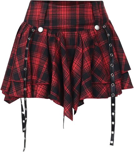 Womens Black Goth Skirt Gothic Pleated Skort Sexy High Waisted Y2k Punk Grunge Summer Mini Skater Skirts S in Saudi Arabia