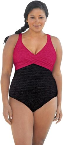 Krinkle Chlorine Resistant Acai and Black Plus Size Color Block Twist Front One Piece Swimsuit Size in Kuwait