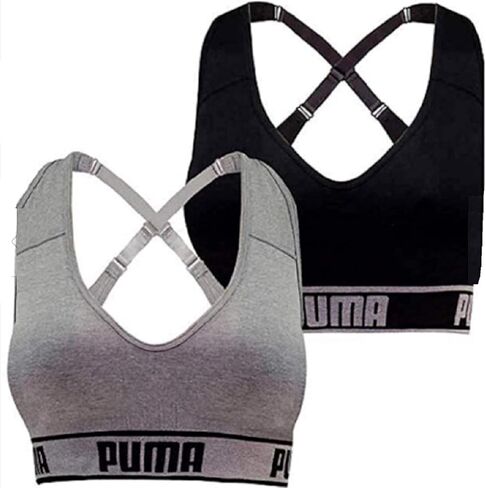 PUMA Womens Cups Cups Racerback Sports Bra 2 Pack ، الأسود/الرمادي ، المتوسط in Saudi Arabia