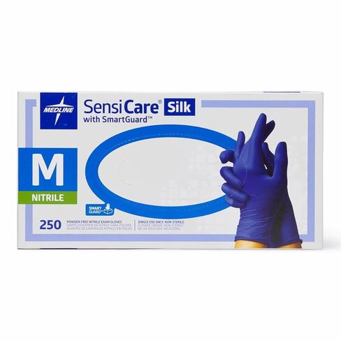 Medline SensiCare Silk Nitrile Exam Gloves, Disposable Gloves with Smartguard Film, Medium, Blue (Pack of 250) in Saudi Arabia