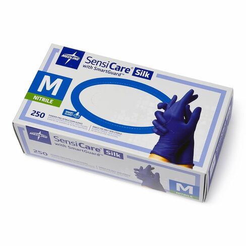 Medline SensiCare Silk Nitrile Exam Gloves, Disposable Gloves with Smartguard Film, Medium, Blue (Pack of 250) in Saudi Arabia