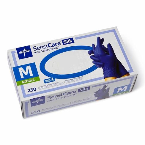 Medline SensiCare Silk Nitrile Exam Gloves, Disposable Gloves with Smartguard Film, Medium, Blue (Pack of 250) in Saudi Arabia