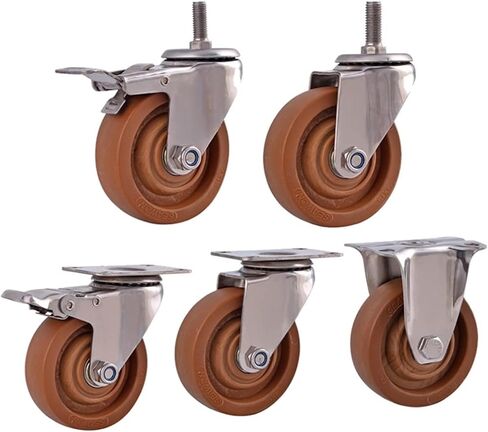 304 Frame Industrial Casters Wheels High Temperature Environment Double Bearing Mute 1Pcs(Flat Fixed Direction,5 inches) in Saudi Arabia