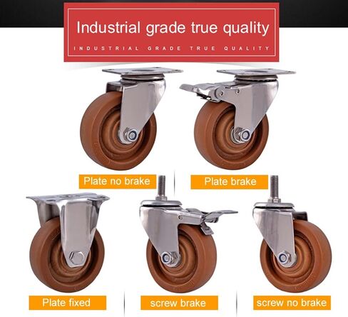 304 Frame Industrial Casters Wheels High Temperature Environment Double Bearing Mute 1Pcs(Flat Fixed Direction,5 inches) in Saudi Arabia