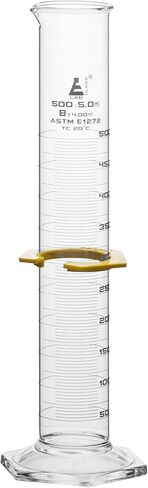 EISCO Graduated Cylinder, 500ml - ASTM, Class B Tolerance ±4.00ml - Protective Collar, Hexagonal Base - White Graduations - Borosilicate 3.3 Glass in Saudi Arabia