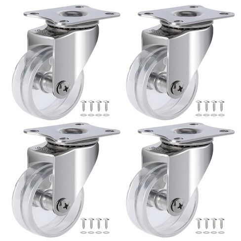 2 Inch Stainless Steel Casters Wheels Set of 4, Anti-Corrosion, 360-Degree Rotation, Non-Marking Casters Set of 4 Plastic Clear Wheels for Furnitures,Labs,Hospitals,Restaurants （4 no Brake in Saudi Arabia