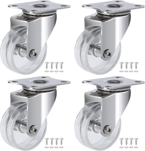 2 Inch Stainless Steel Casters Wheels Set of 4, Anti-Corrosion, 360-Degree Rotation, Non-Marking Casters Set of 4 Plastic Clear Wheels for Furnitures,Labs,Hospitals,Restaurants （4 no Brake in Saudi Arabia
