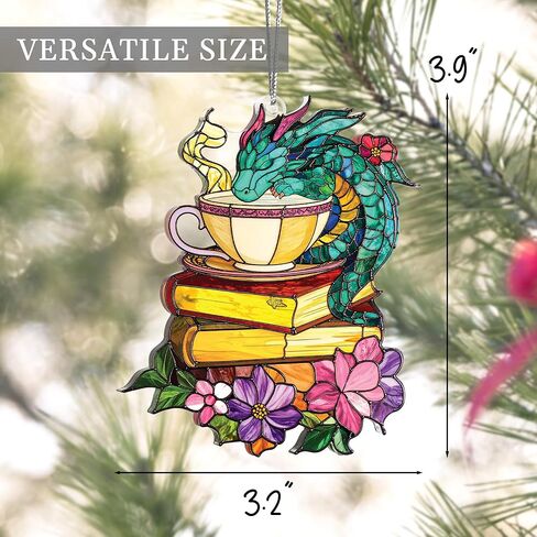 Jabihome Book Ornament الزجاج الملون ، هدايا الكتابية لأمين المكتبة ، عشاق الكتب ، القارئ ، المعلم ، النساء ، الكتب ، نافذة Suncatcher معلقة ديكري أكريليك لشجرة عيد الميلاد (رف الأزهار) in Kuwait