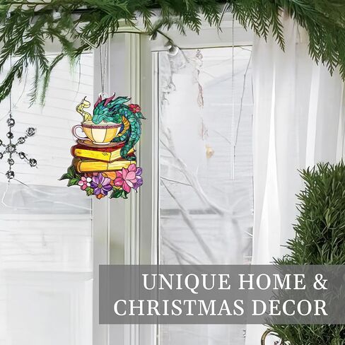 Jabihome Book Ornament الزجاج الملون ، هدايا الكتابية لأمين المكتبة ، عشاق الكتب ، القارئ ، المعلم ، النساء ، الكتب ، نافذة Suncatcher معلقة ديكري أكريليك لشجرة عيد الميلاد (رف الأزهار) in Kuwait