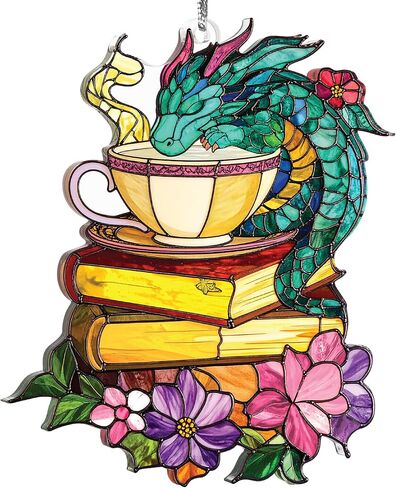 Jabihome Book Ornament الزجاج الملون ، هدايا الكتابية لأمين المكتبة ، عشاق الكتب ، القارئ ، المعلم ، النساء ، الكتب ، نافذة Suncatcher معلقة ديكري أكريليك لشجرة عيد الميلاد (رف الأزهار) in Kuwait