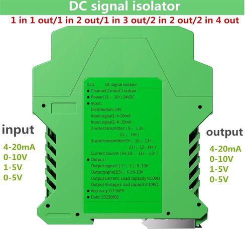 24v Signal Isolator 4-20mA 0-10V Signal Converter 1 in 1 Out 2 in 2 Out 4 to 20mA 0 to 10V Signal Isolator(Out 0-10V_Input 0-5V) in Kuwait