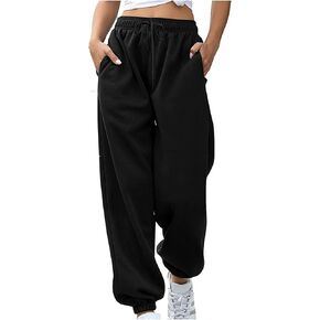 سروال رياضي للنساء المراهقات الفضفاضة عالية الخصر في القاع القاع sweatpant الصلبة يوجا ركض تجريب مع جيوب in Kuwait