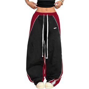 GORGLITTER Women's Baggy Track Pants Y2K Color Block Drawstring High Waisted Parachute Pants in Saudi Arabia