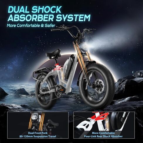 eAhora Terra/Luna 2 Dual Motor Electric Bike for Adults 3000W/1500W 33Mph/31Mph 7-Speed Ebike with Removable 48V 20Ah/15Ah Battery 20'' * 4.0 Fat Tires Ebikes with Dual Hydraulic Disc Brakes in Saudi Arabia