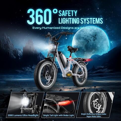 eAhora Terra/Luna 2 Dual Motor Electric Bike for Adults 3000W/1500W 33Mph/31Mph 7-Speed Ebike with Removable 48V 20Ah/15Ah Battery 20'' * 4.0 Fat Tires Ebikes with Dual Hydraulic Disc Brakes in Saudi Arabia