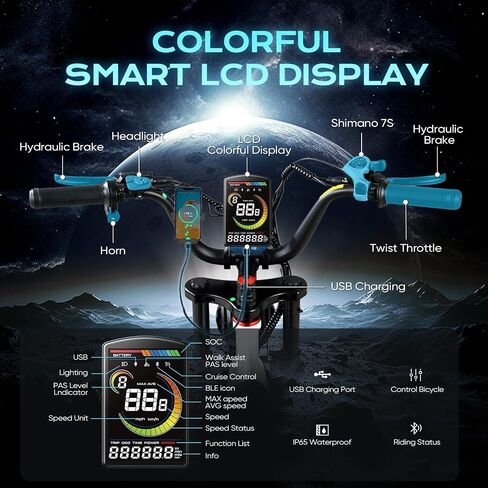 eAhora Terra/Luna 2 Dual Motor Electric Bike for Adults 3000W/1500W 33Mph/31Mph 7-Speed Ebike with Removable 48V 20Ah/15Ah Battery 20'' * 4.0 Fat Tires Ebikes with Dual Hydraulic Disc Brakes in Saudi Arabia