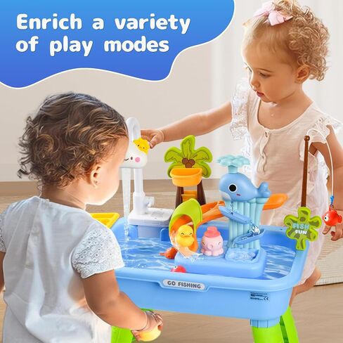 2026 Upgraded Toddler Sand Water Table Toy with Electric Water Pump, Kids Sand Water with Faucet/Play Food Accessories/Fishing Toy, Kitchen Play Sink Toys for Girl Boy Age 3+ (Pink) in Saudi Arabia